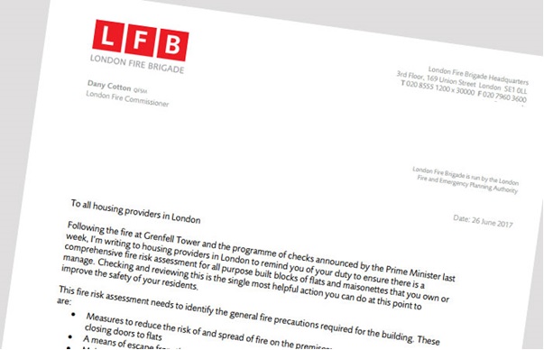 LFB letter to all housing providers in London 