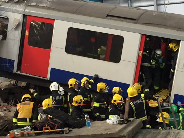 Firefighters training during simulated underground emergency 