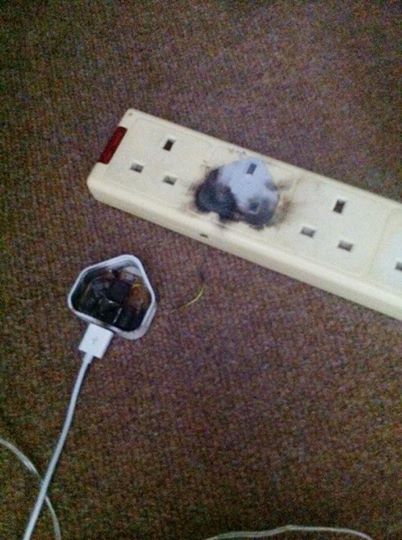 Burnt out faulty charger tweet pic 