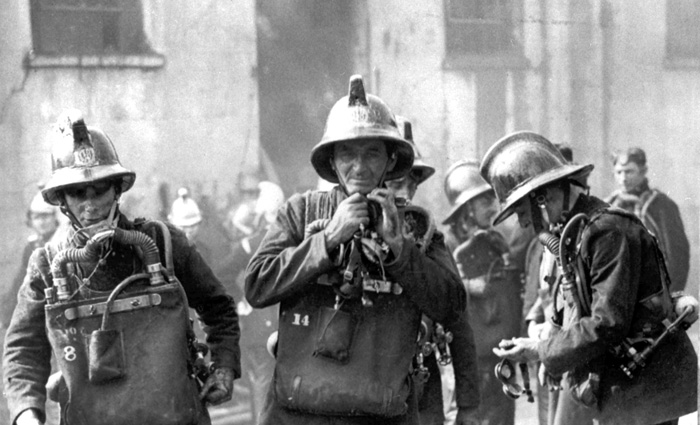 Firefighters wearing the MK I Proto breathing apparatus