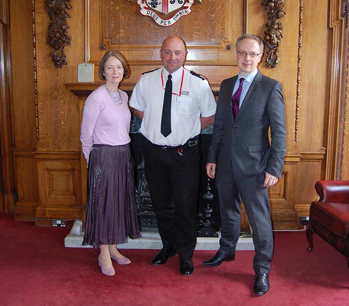 Islington Council’s chief executive Lesley Seary (left), Borough Commander Paul Hobbs (centre) and Islington Council leader Councillor Richard Watts (right)