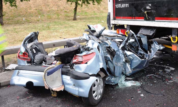 Road traffic collision - wreckage of a car