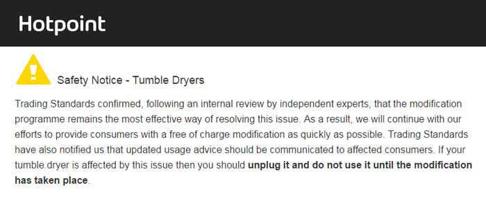 Safety warnings for Tumble Dryers 