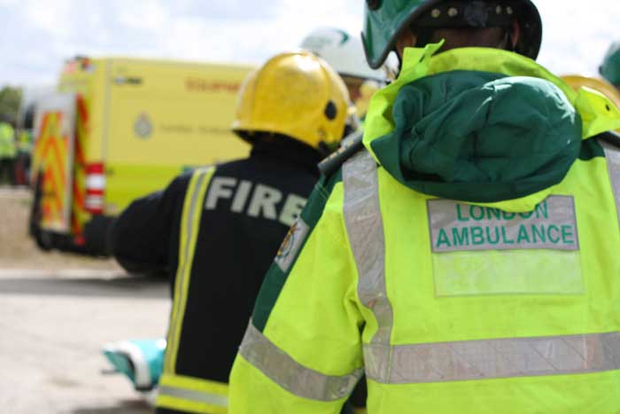 London Fire Brigade and London Ambulance during trial 