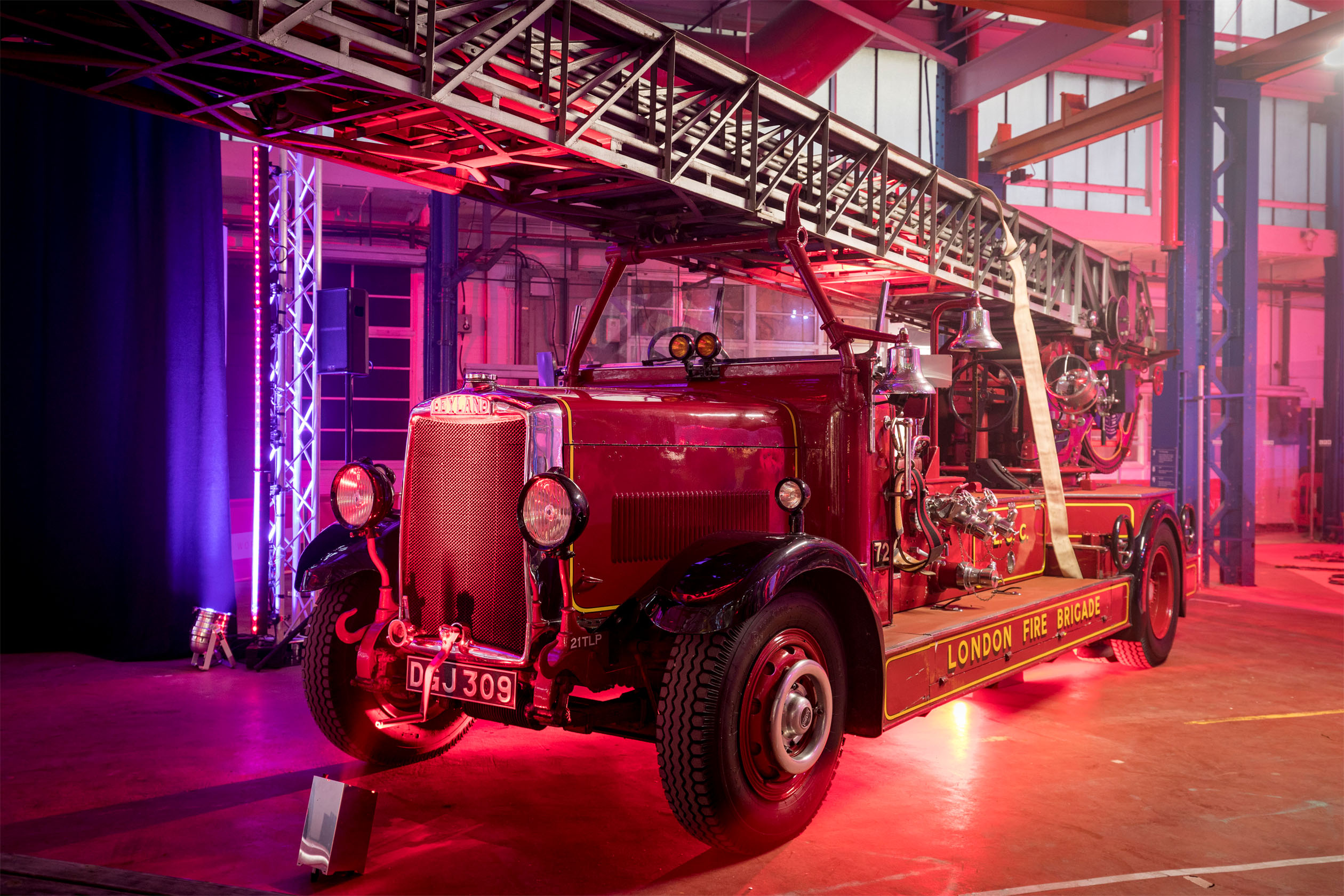 Vintage fire engine at the London Fire Brigade pop-up museum