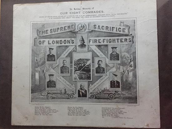 Historical image of memorial of dead firefighters