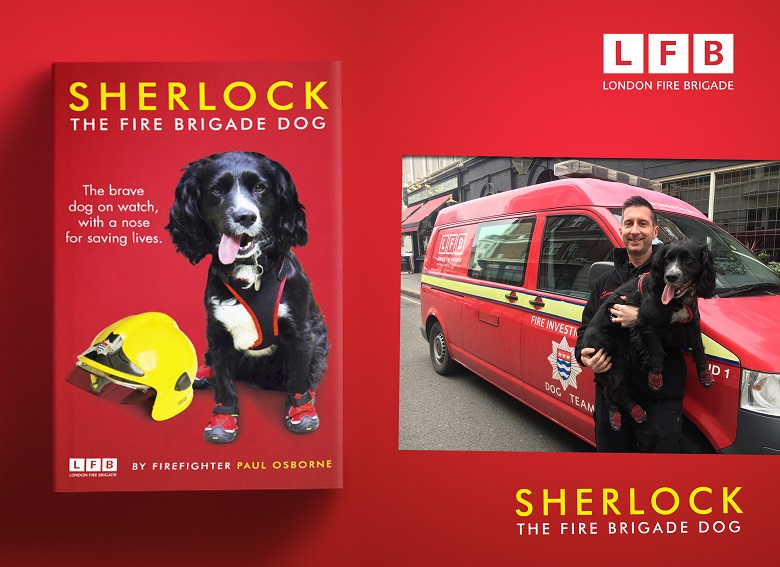 Front cover of Paul Osborne's book 'Sherlock the fire brigade dog'.