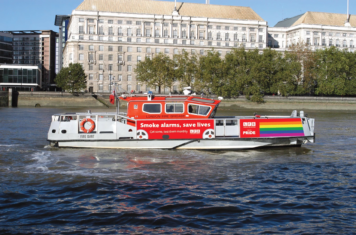 Pride branded fire boat on the Thames