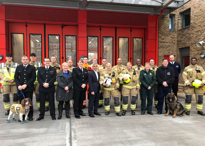 Emergency services staff with Mayor of London Sadiq Khan and Deputy Mayor Dr Fiona Twycross