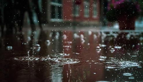 Rain falling into a puddle