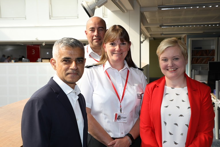 Mayor of London Sadiq Khan, Tom George, Dany Cotton and Deputy Mayor Dr Fiona Twycross.