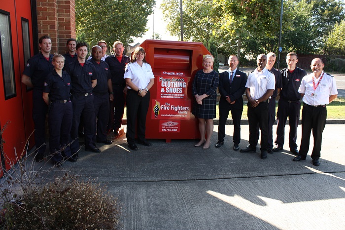 The Fire Fighters Charity textile bank outside fire station