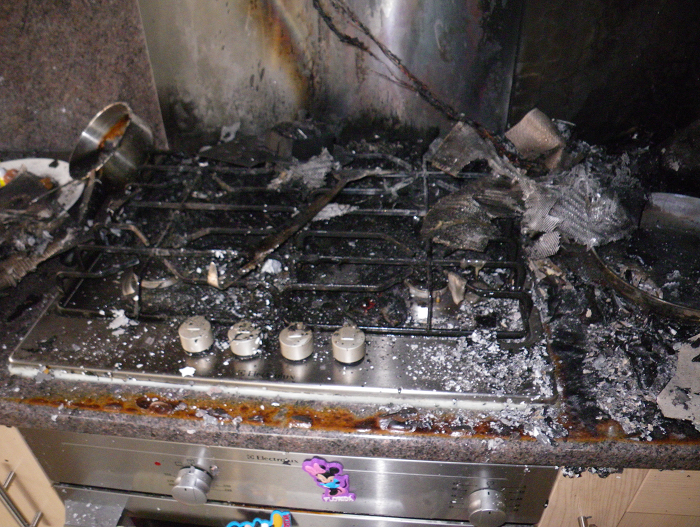 Kitchen damaged by fire