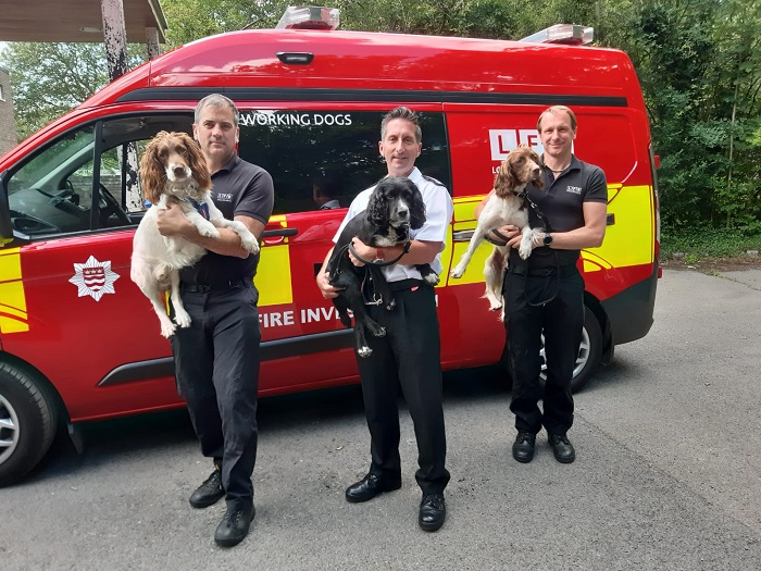 Fire investigation dogs with their handlers