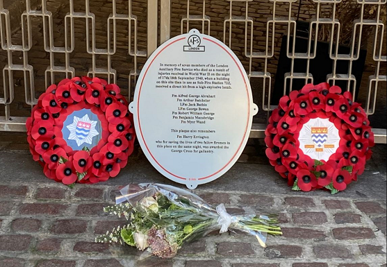 Memorial plaque at Rathbone Street on 80th anniversary