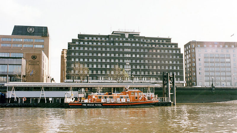 A picture of a fire boat at Lambeth River Station in the 1990s
