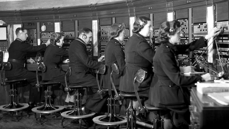 National Fire Service personnel at the telephone switchboard of the control room at Lambeth Headquarters, in around 1941